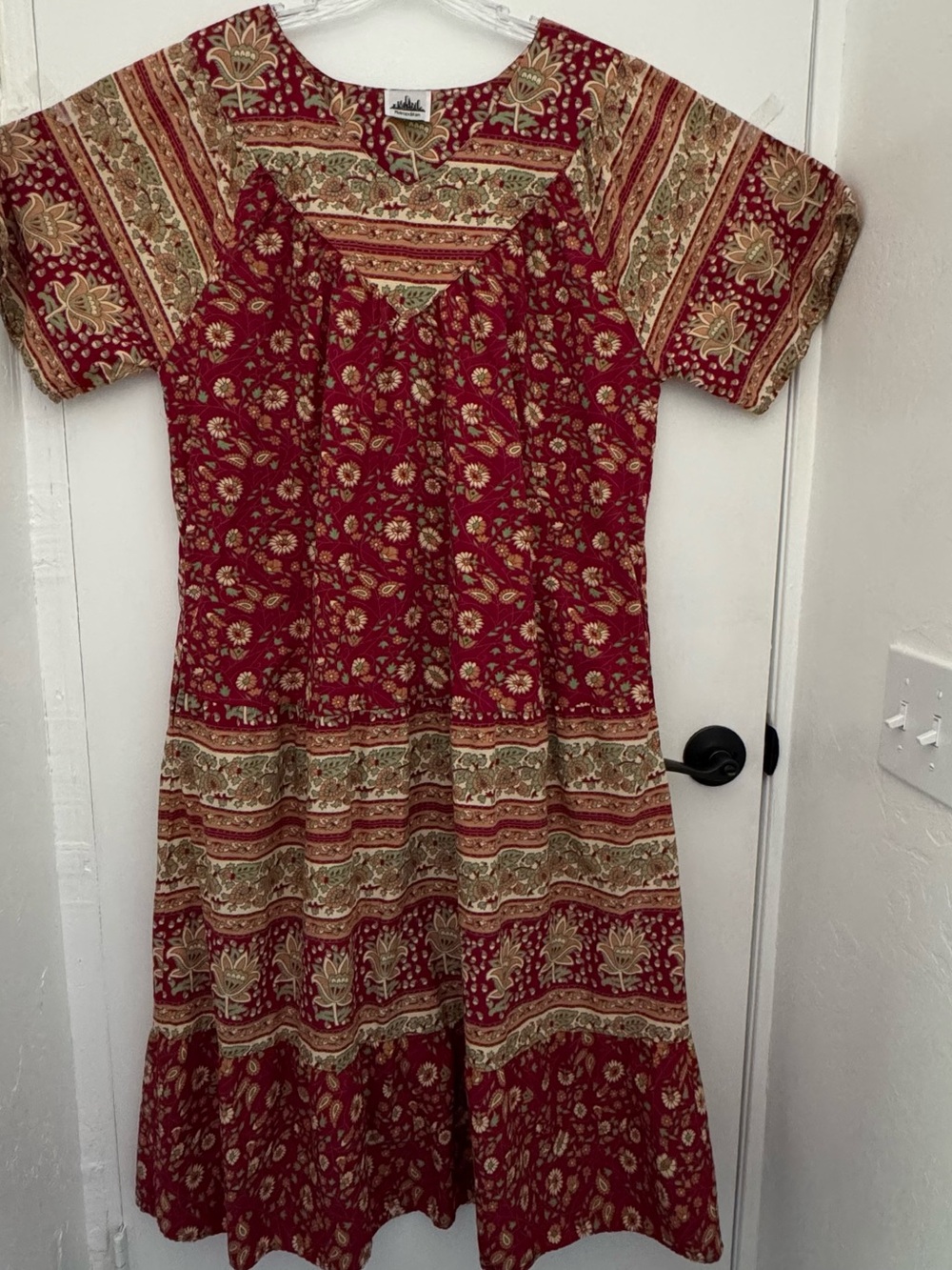 Bohemian Midi Dress in Red with Floral 100% cotton travel maximalist beachy